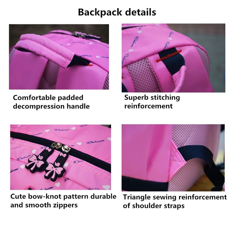 VIDOSCLA 3Pcs Heart Printing Backpack Sets Bowknot Primary Schoolbag Travel Daypack Shoulder Bag Girls Rucksack knapsack - Image 4